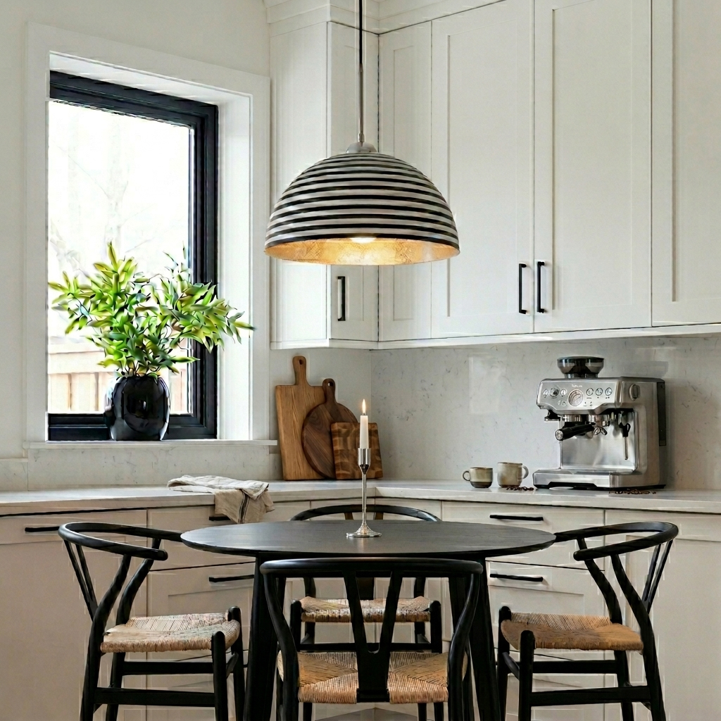 ronde halve maan hanglamp met zwartwit streep motief by rydens