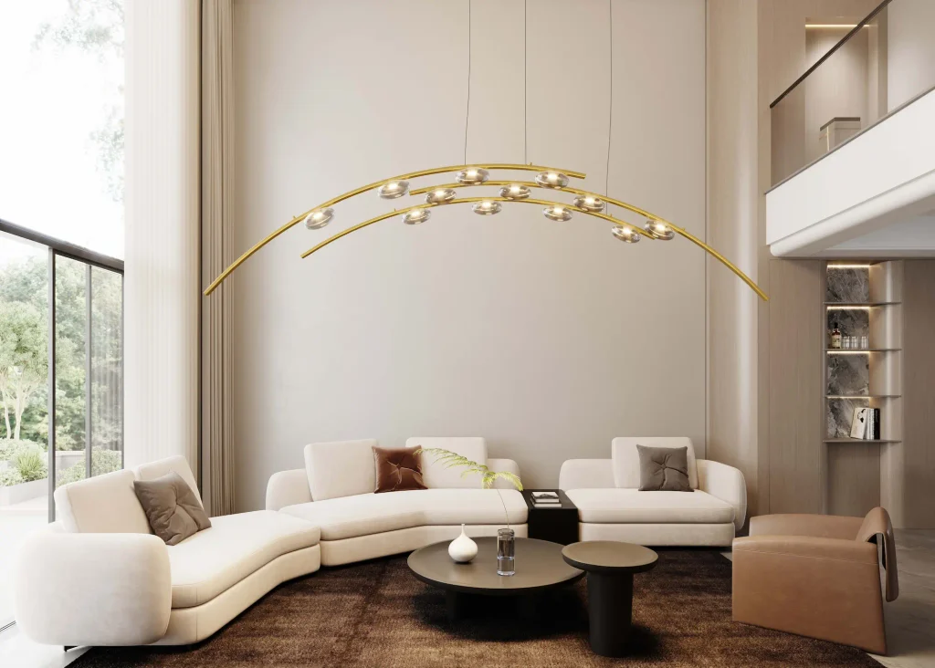 gregh hanglamp met drie composities can geblazeen glas en french gold
